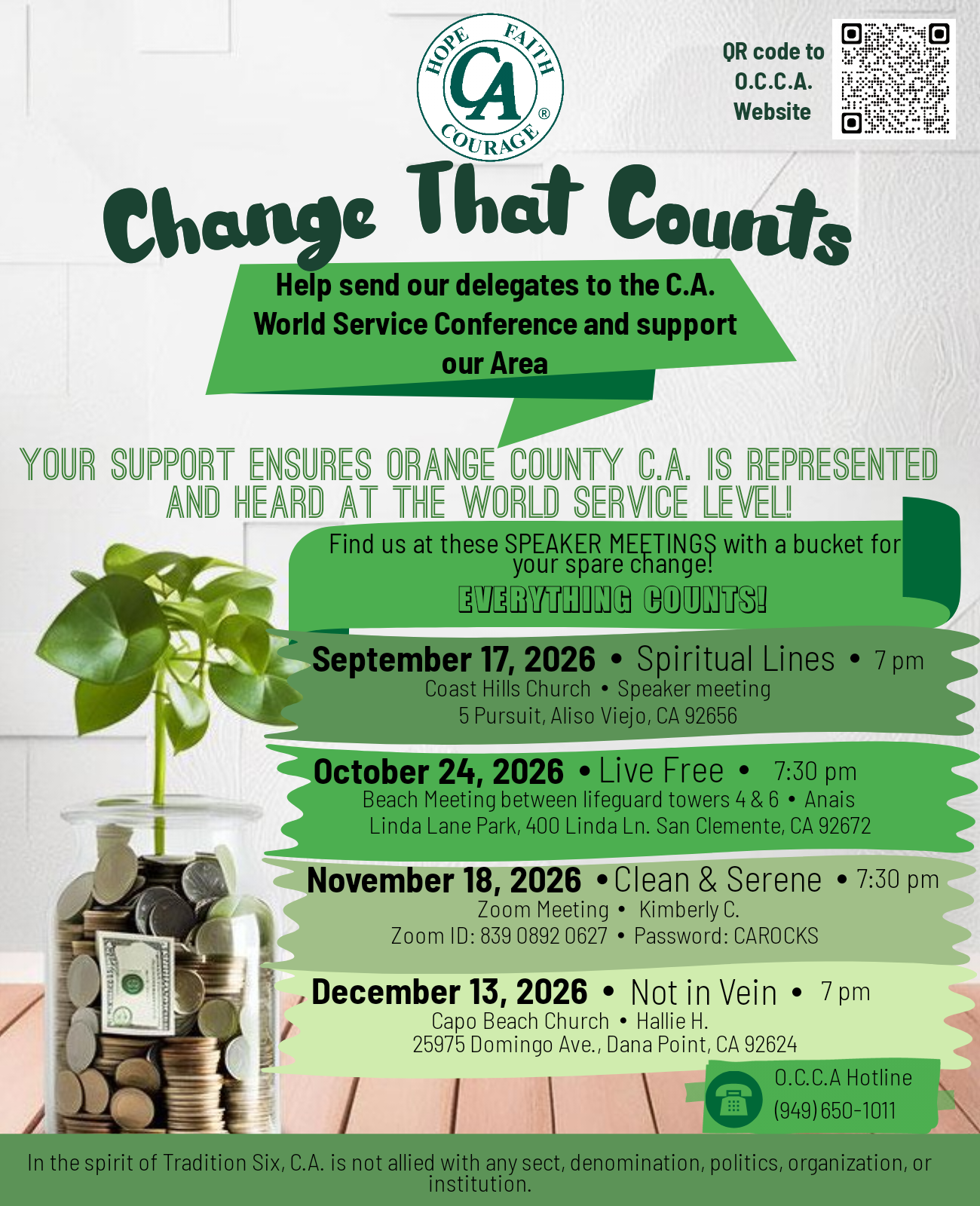 Change That Counts - speaker meeting fundraiser, Oct-Dec 2026